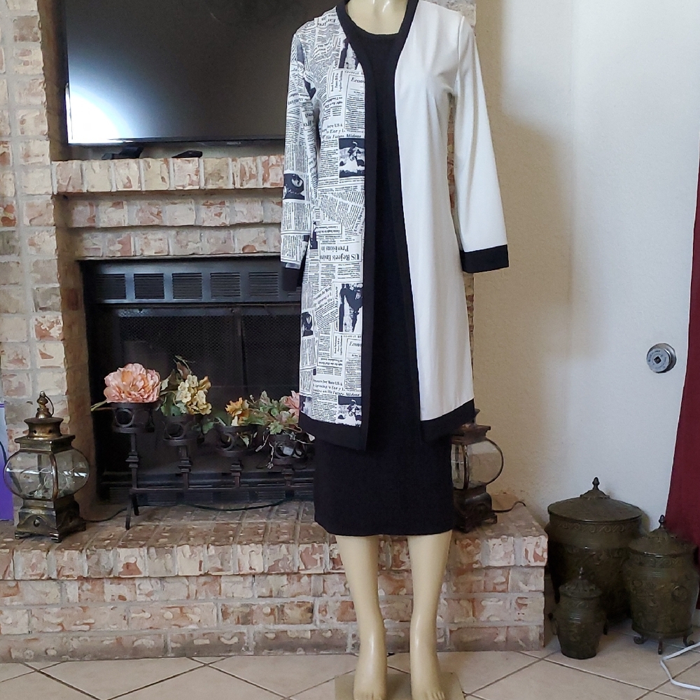 Black and White Newspaper Print Cardigan.NWOT